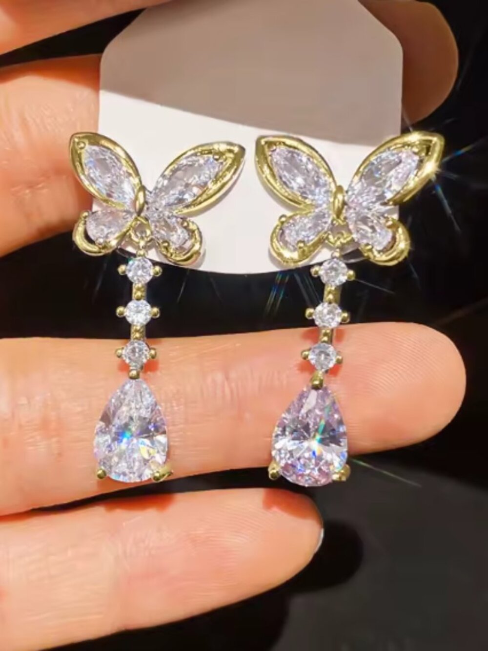 Light Luxury Waterdrop Butterfly Earrings – 14K Gold Filled